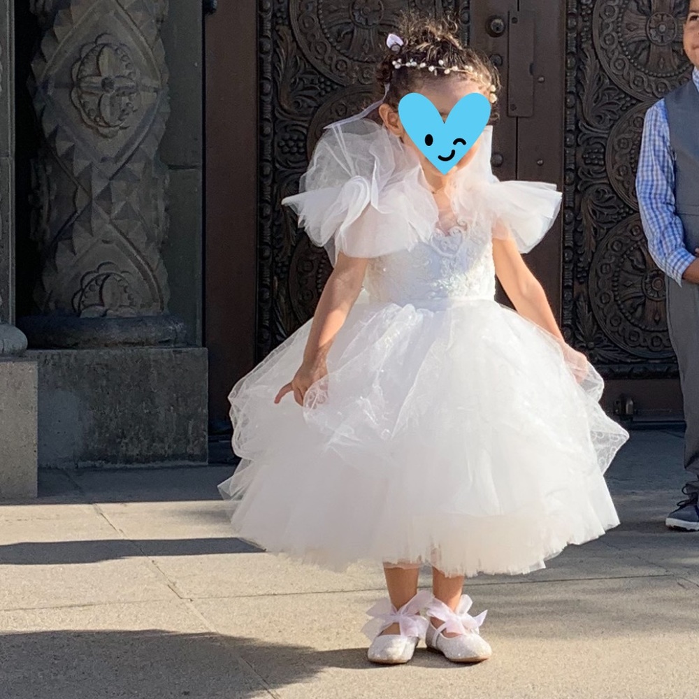 White lace flower girl dress